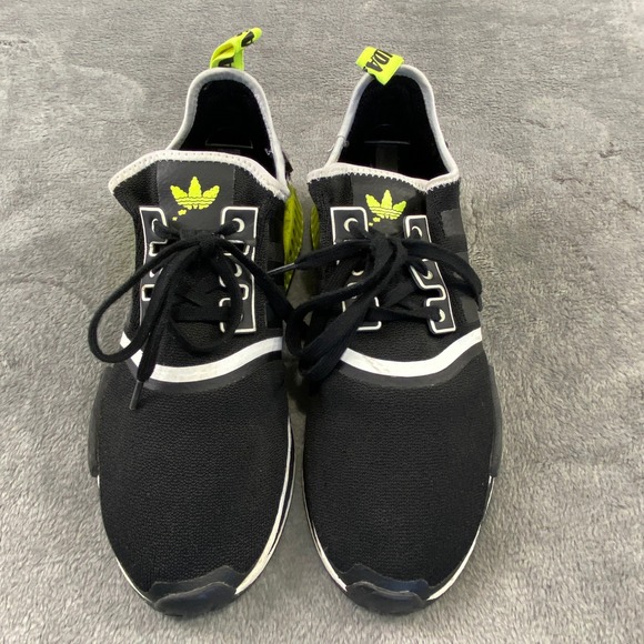 Adidas NMD R1 Black Neon Yellow Mens Sz 12‎ GV7183 Shoes Sneakers